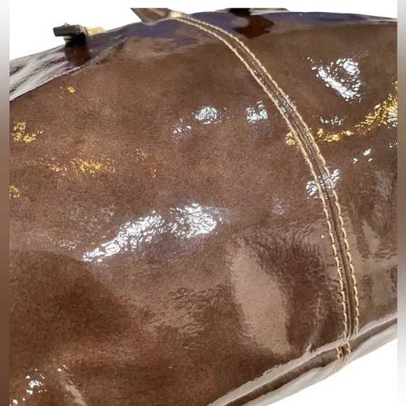 Dooney & Bourke Rare Soft Patent Leather Satchel Tote Chocolate Brown Big Purse - Picture 7 of 14